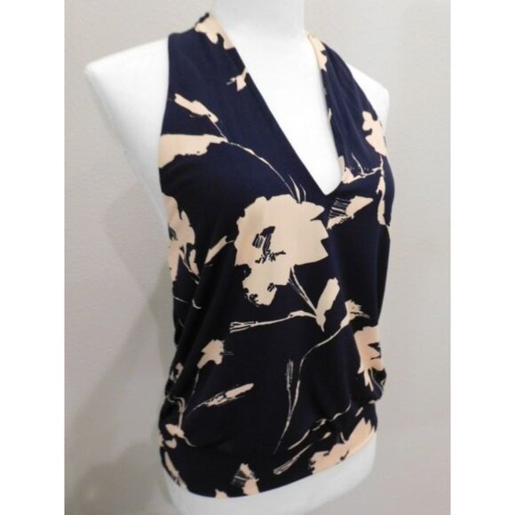New Veronica M Los Angeles Navy Blue Floral Halter - Picture 3 of 7